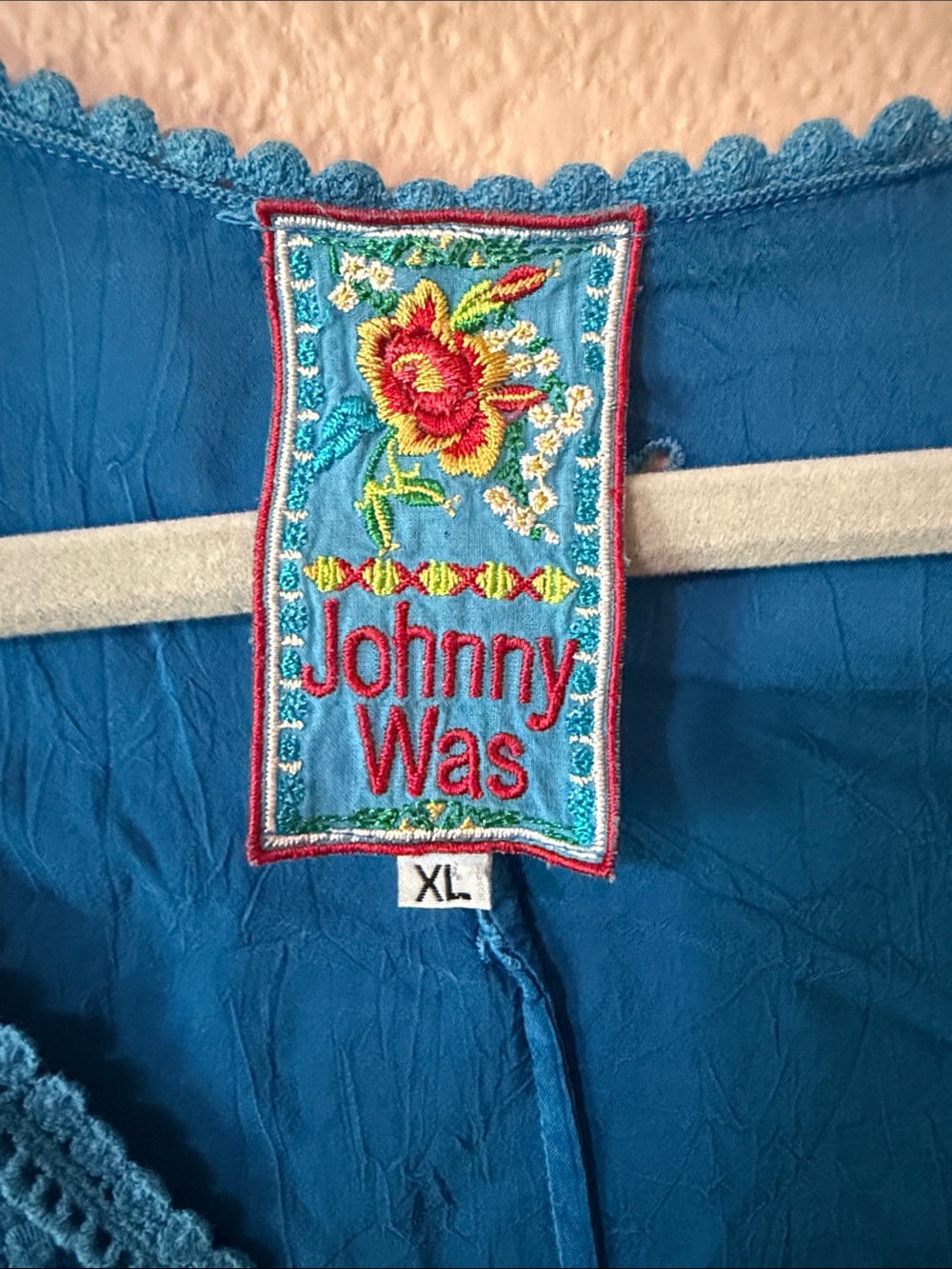 Johnny Was Bright Blue Eyelet Embroidered V-Neck Tunic - Picture 2 of 3